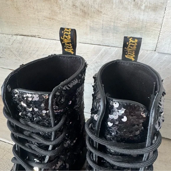 Dr. Martens Black Sequin Combat Boots - Picture 8 of 12